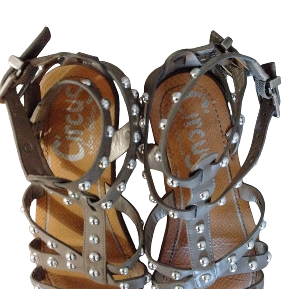 Sam Edelman Circus Eavan Studded Leather Gladiator Sandals in Green/Taupe Sz 6 - Picture 5 of 11